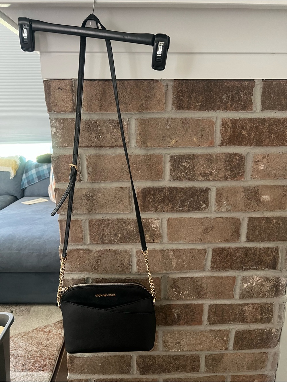 Michael Kors Black Leather Crossbody with Gold Chain Strap